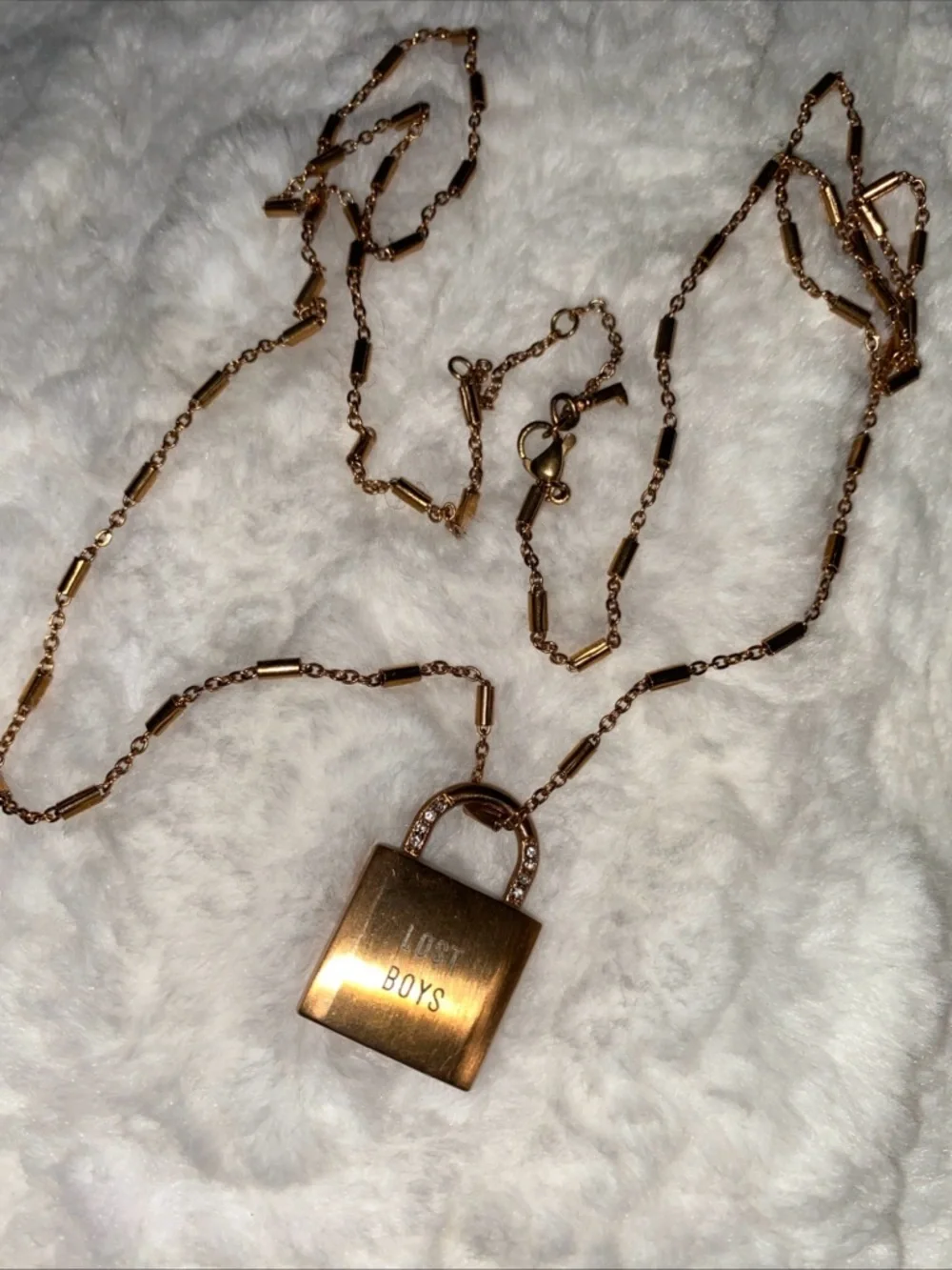 KEEP Collective Lost Boys Lock Pendant Long Necklace Rose‎ Gold Bronze Color